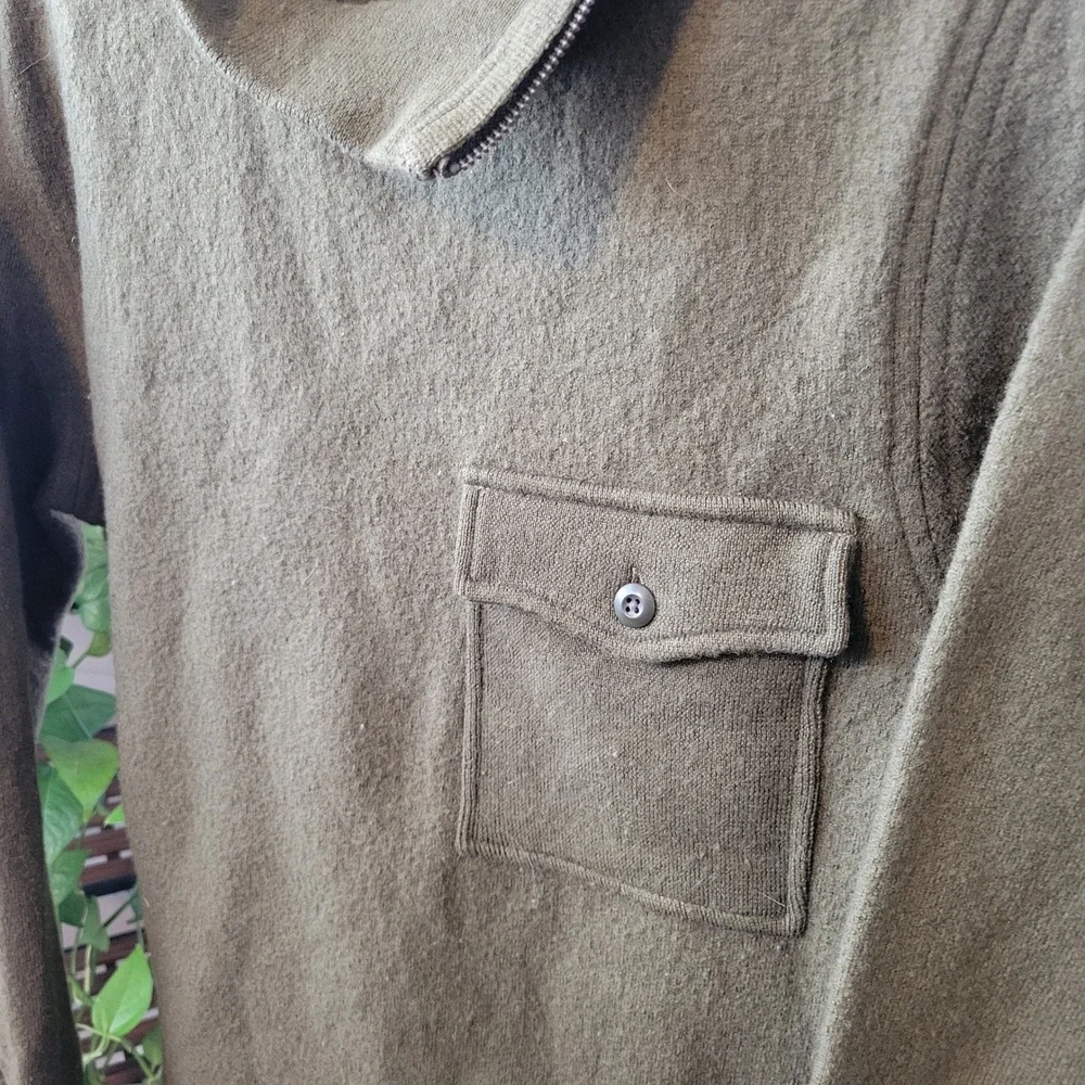 Wallace & Barnes Mens Olive Green Wool Side Zip Military Sweater Small Talon